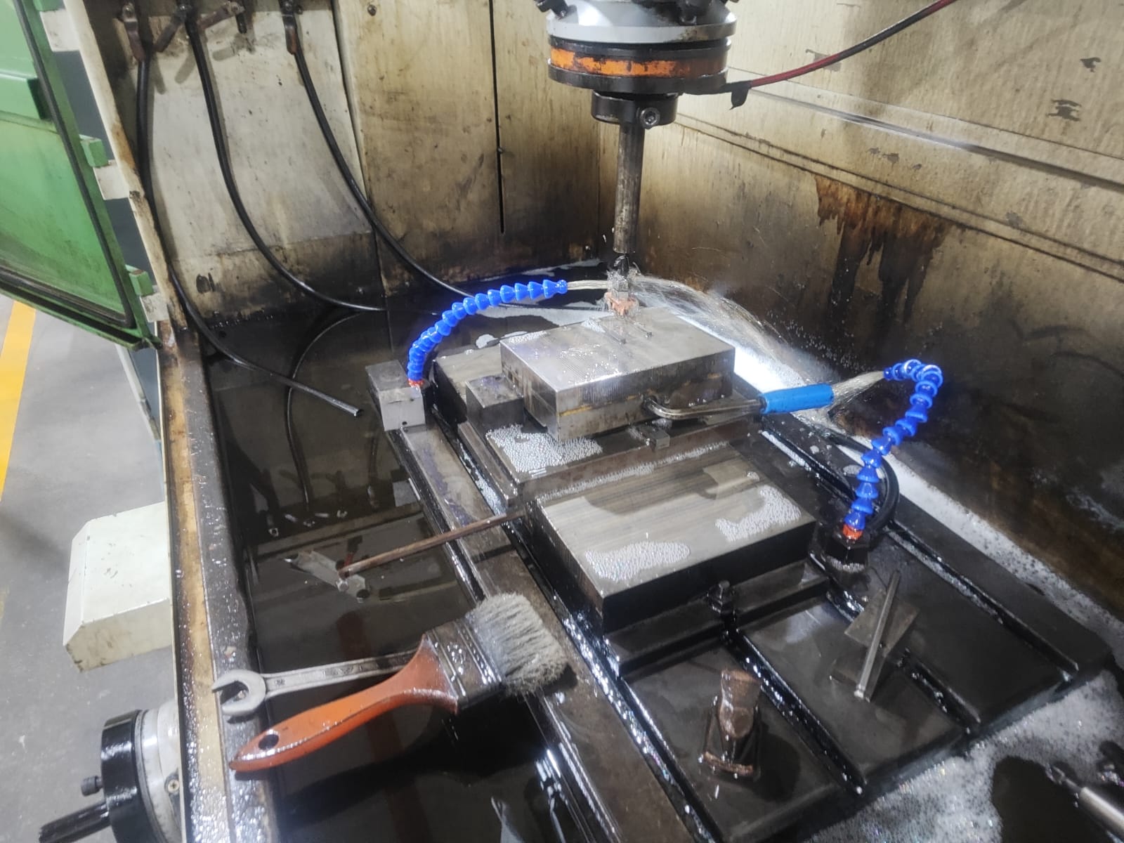 CNC drilling with coolant on mold block